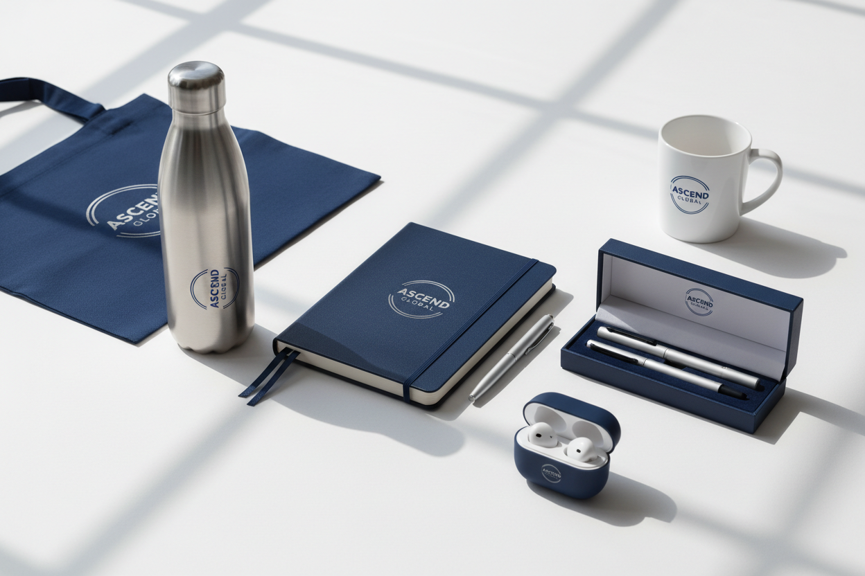 Note books, Tote bags, Pens, Water Bottle