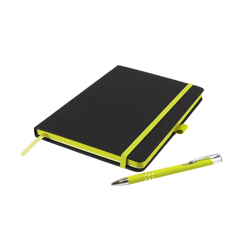 DeNiro Edge A5 soft-feel PU hardback notebook with matching DaVinci ballpen, Lime