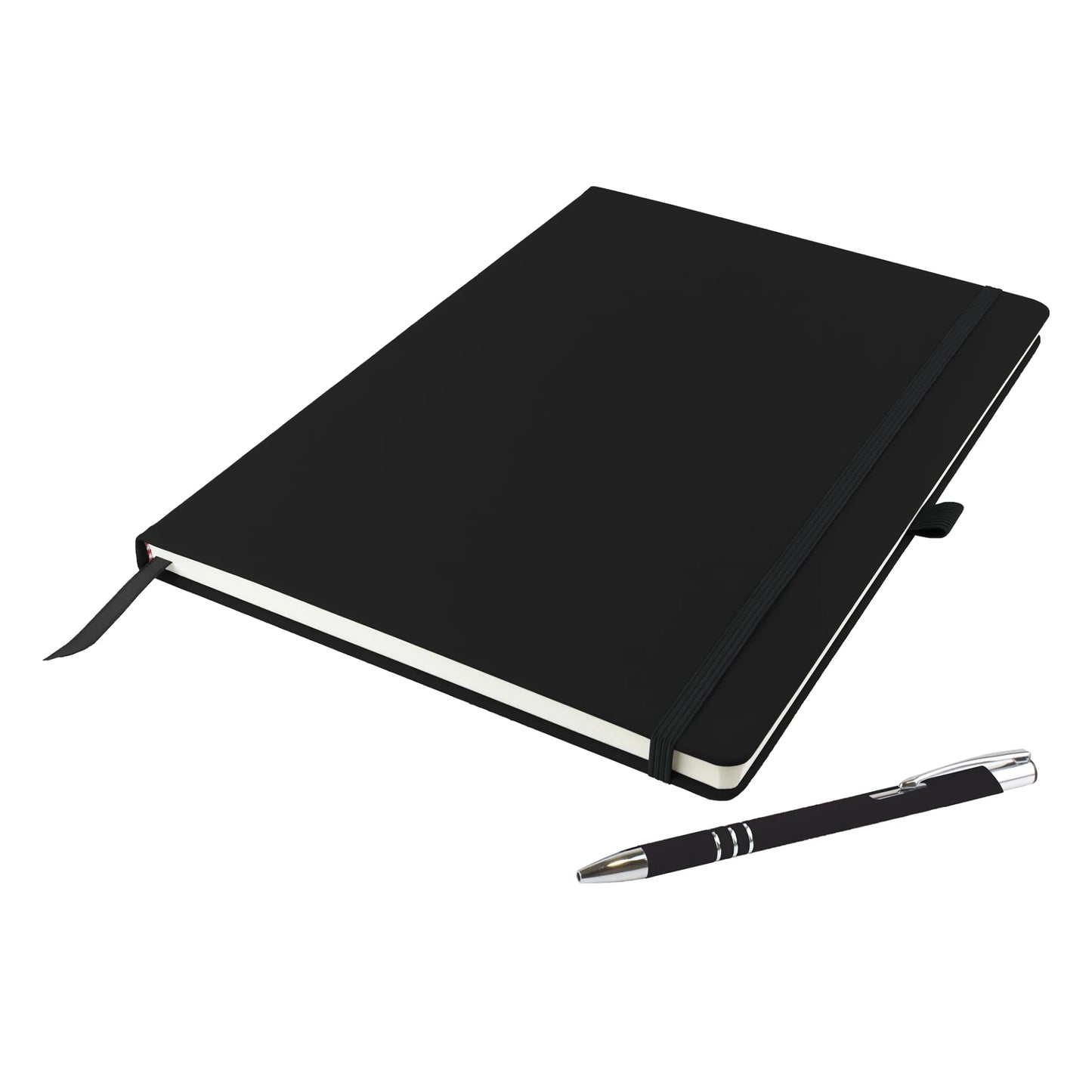 Dunn A4 hardback notebook with PU cover and matching DaVinci ballpen, Black