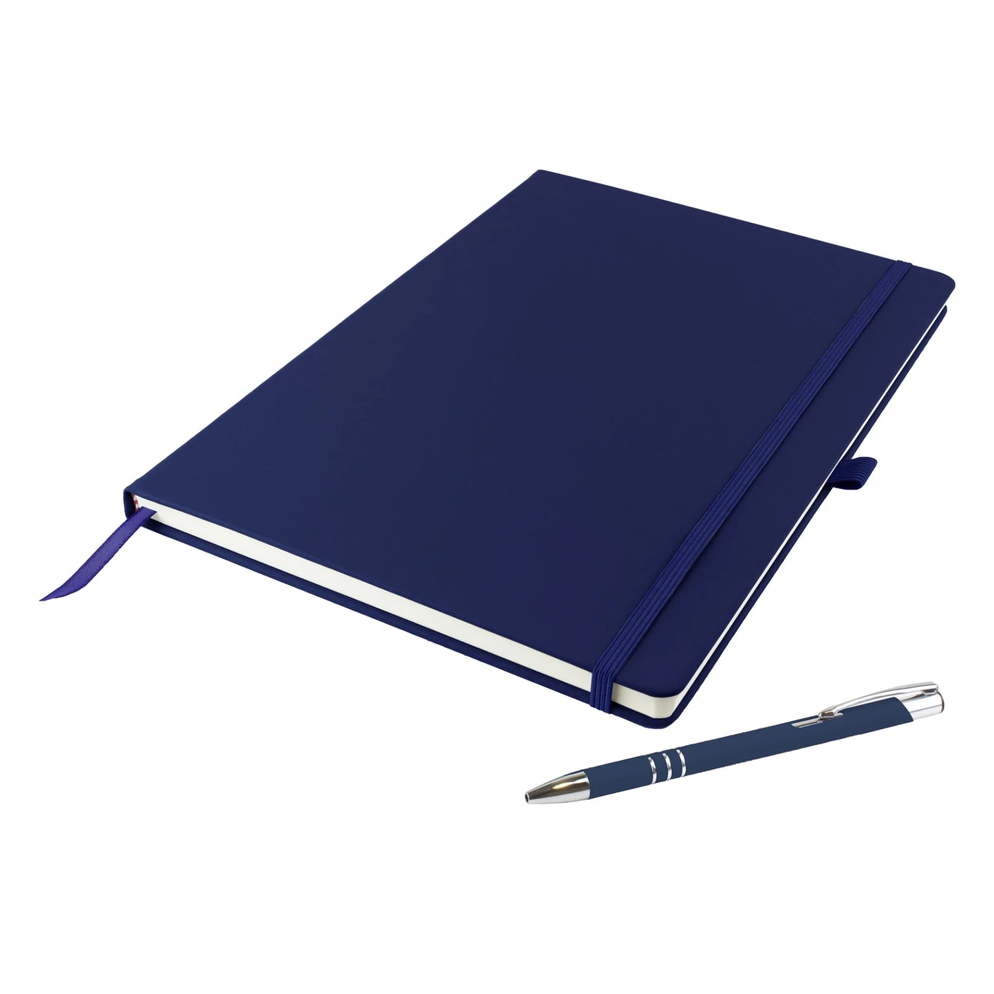 Dunn A4 hardback notebook with PU cover and matching DaVinci ballpen, Navy