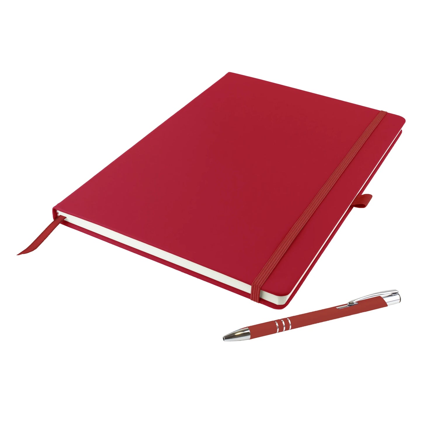 Dunn A4 hardback notebook with PU cover and matching DaVinci ballpen, Red