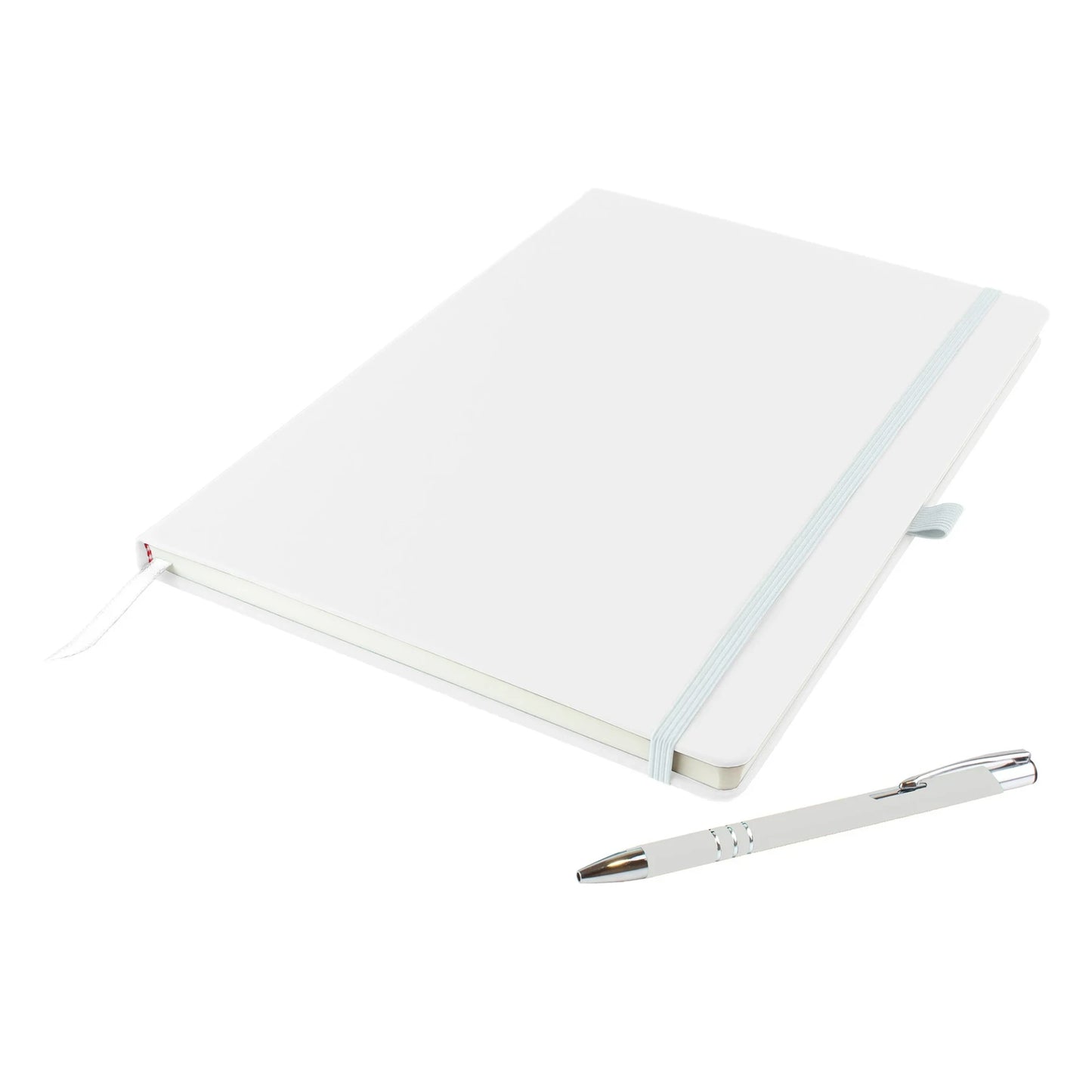 Dunn A4 hardback notebook with PU cover and matching DaVinci ballpen, White