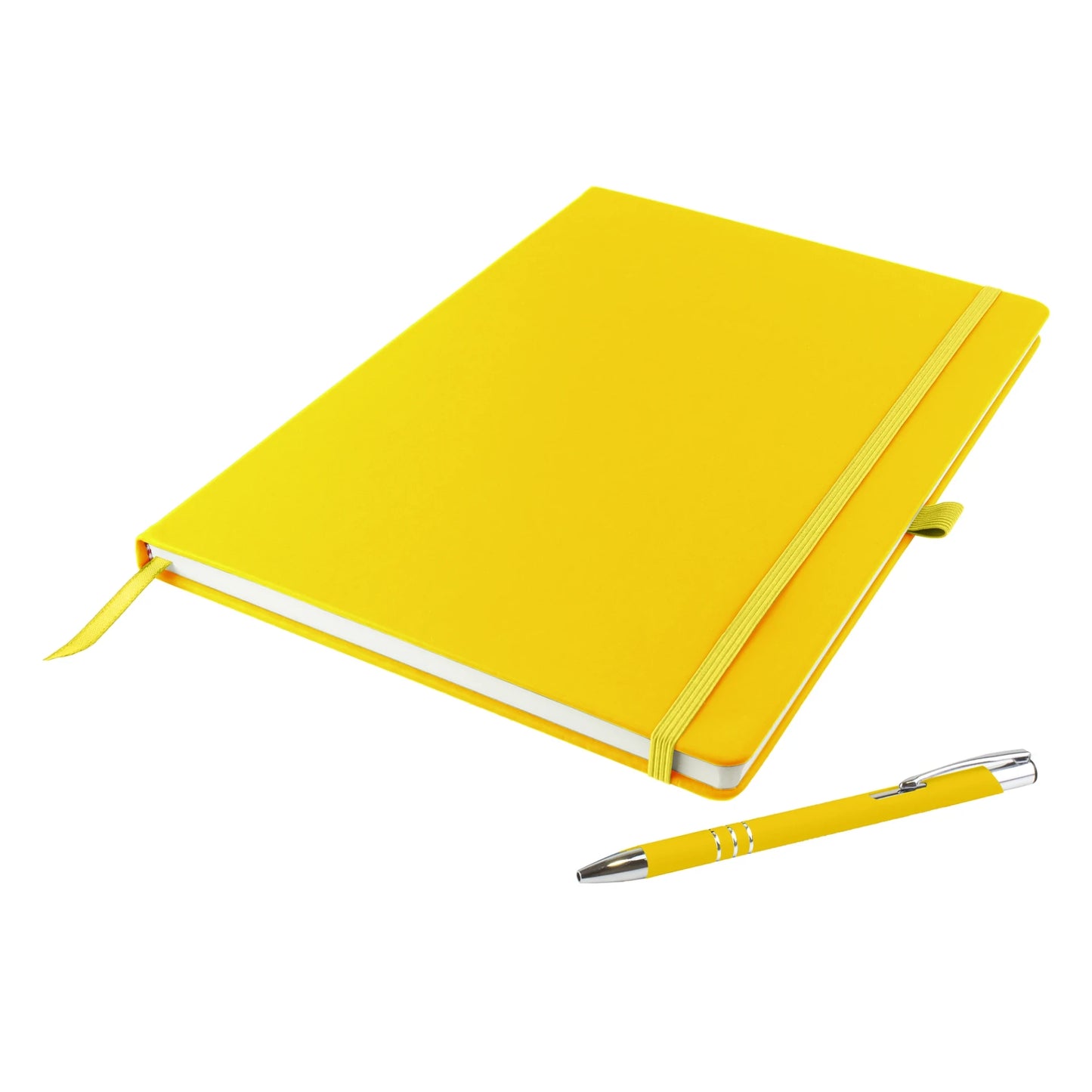 Dunn A4 hardback notebook with PU cover and matching DaVinci ballpen, Yellow