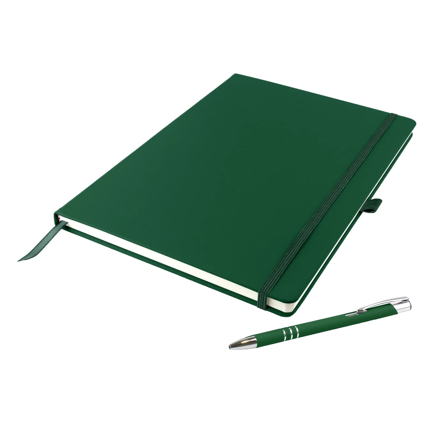 Dunn A4 hardback notebook with PU cover and matching DaVinci ballpen, Green