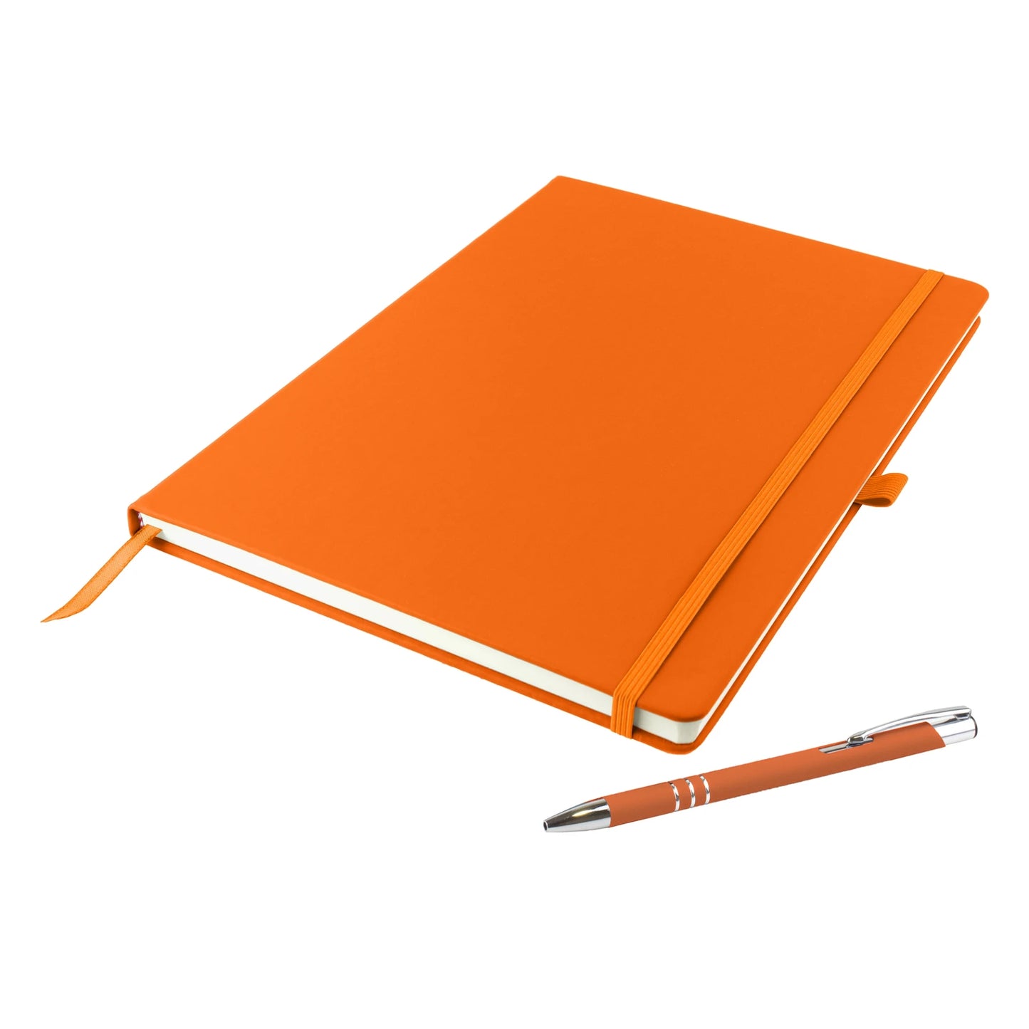 Dunn A4 hardback notebook with PU cover and matching DaVinci ballpen, Orange