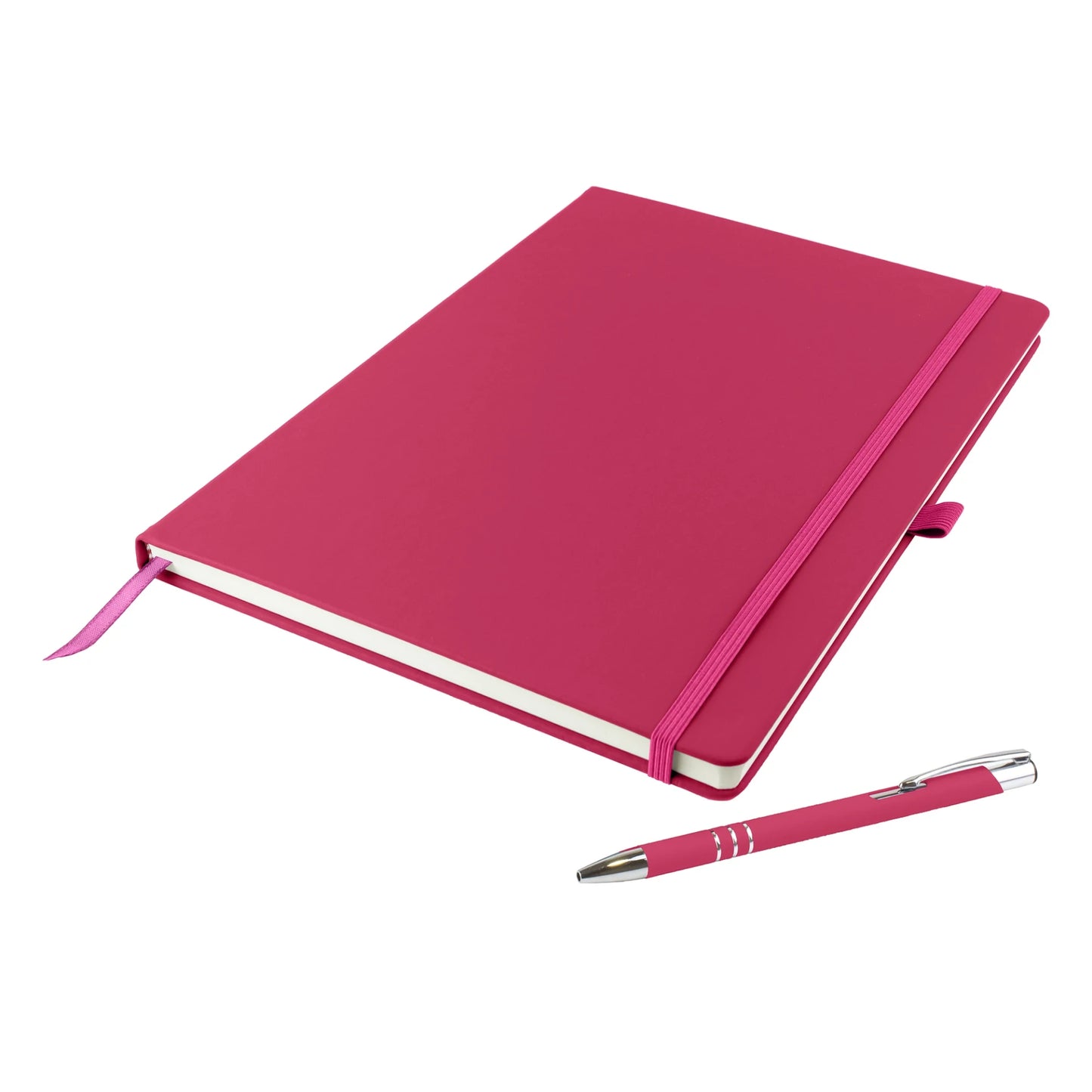 Dunn A4 hardback notebook with PU cover and matching DaVinci ballpen, Pink