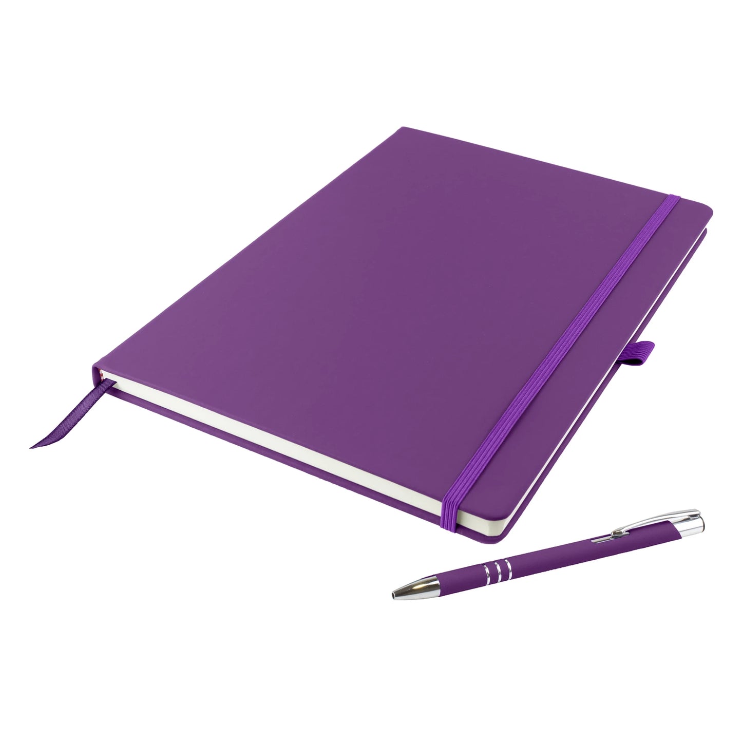 Dunn A4 hardback notebook with PU cover and matching DaVinci ballpen, Purple