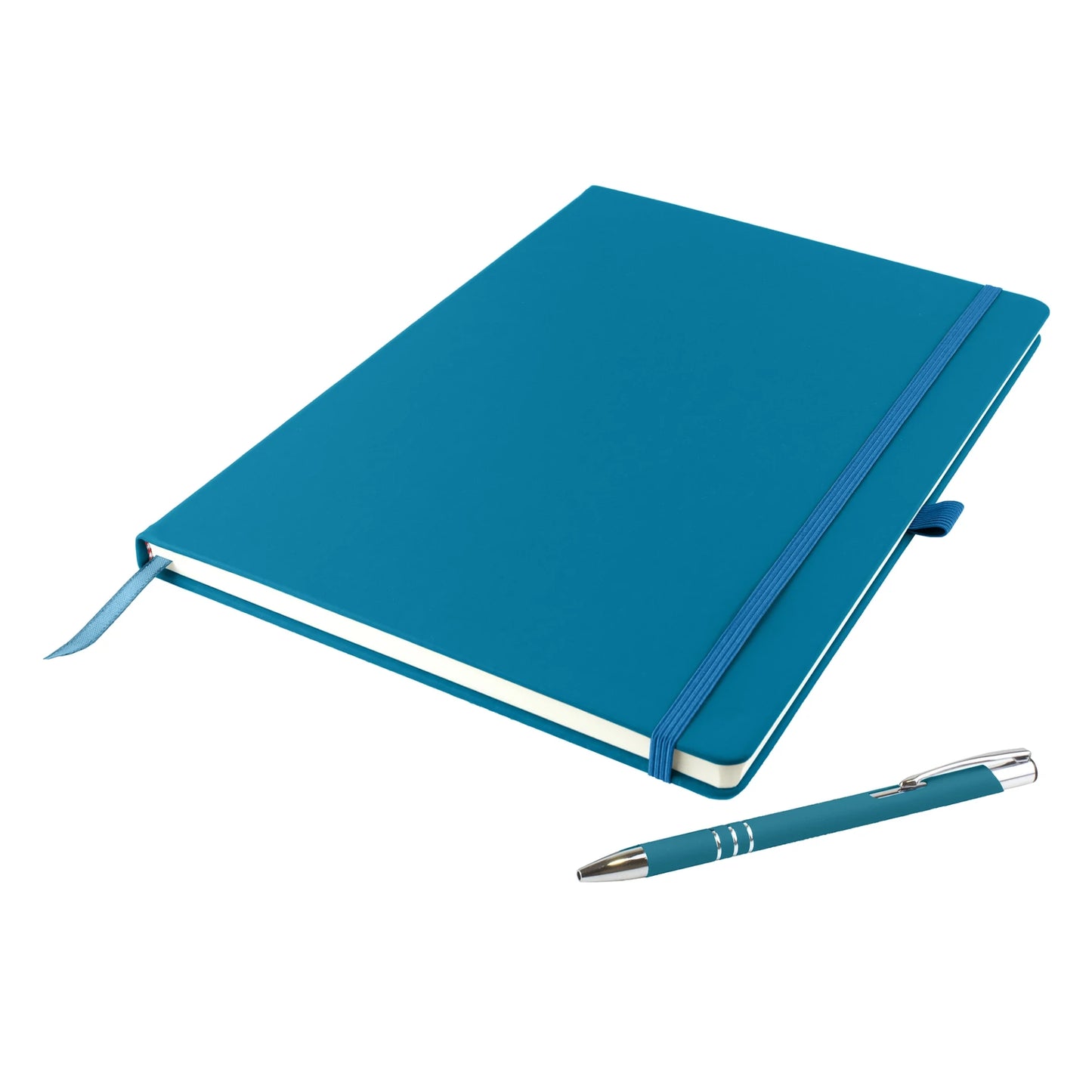 Dunn A4 hardback notebook with PU cover and matching DaVinci ballpen, Teal