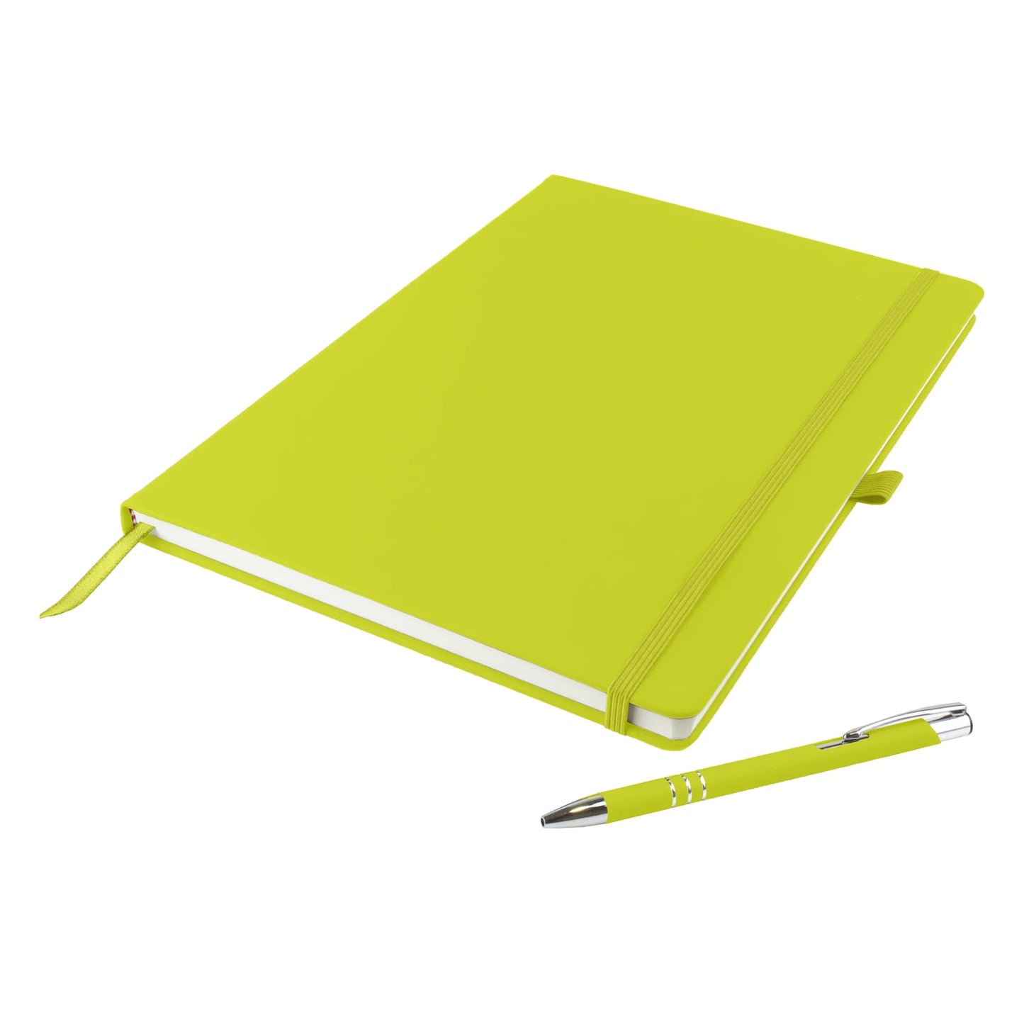 Dunn A4 hardback notebook with PU cover and matching DaVinci ballpen, Lime