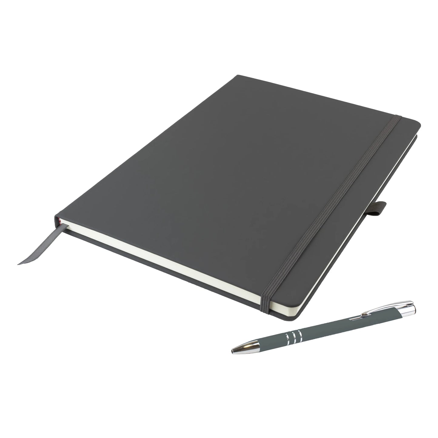 Dunn A4 hardback notebook with PU cover and matching DaVinci ballpen, Grey