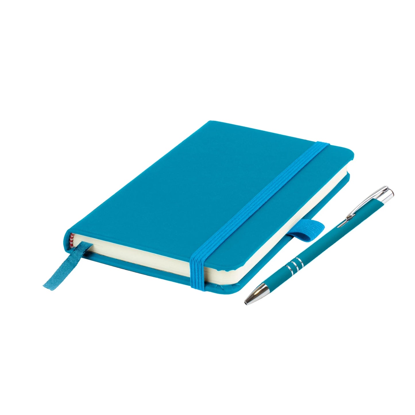Moretti A5 notebook with Italian-style PU cover, edge stitching and Lago ballpen, Teal