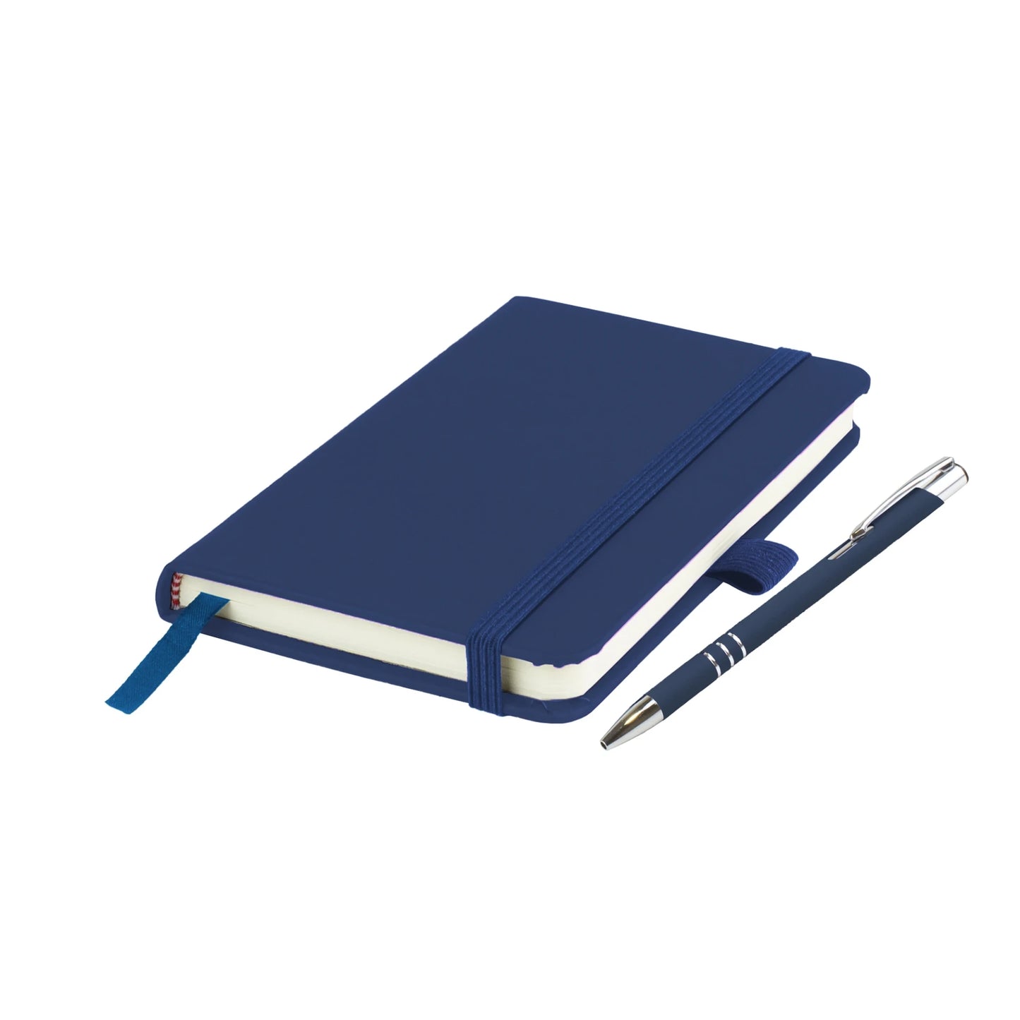 Moretti A5 notebook with Italian-style PU cover, edge stitching and Lago ballpen, Navy