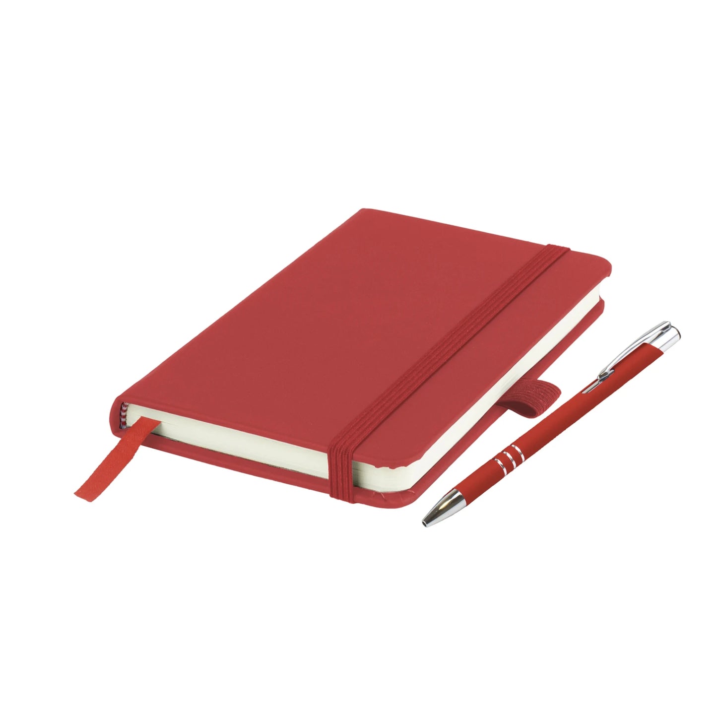 Moretti A5 notebook with Italian-style PU cover, edge stitching and Lago ballpen, Red