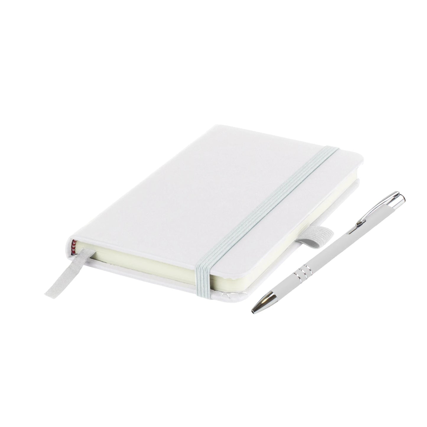 Moretti A5 notebook with Italian-style PU cover, edge stitching and Lago ballpen, White