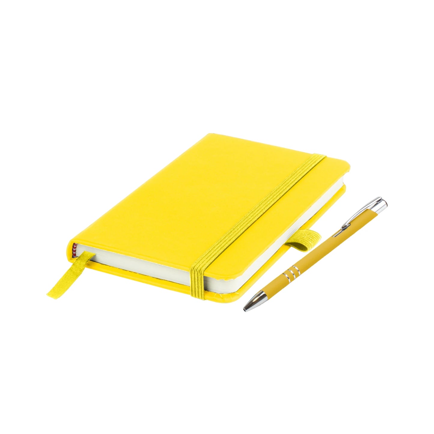 Moretti A5 notebook with Italian-style PU cover, edge stitching and Lago ballpen, Yellow