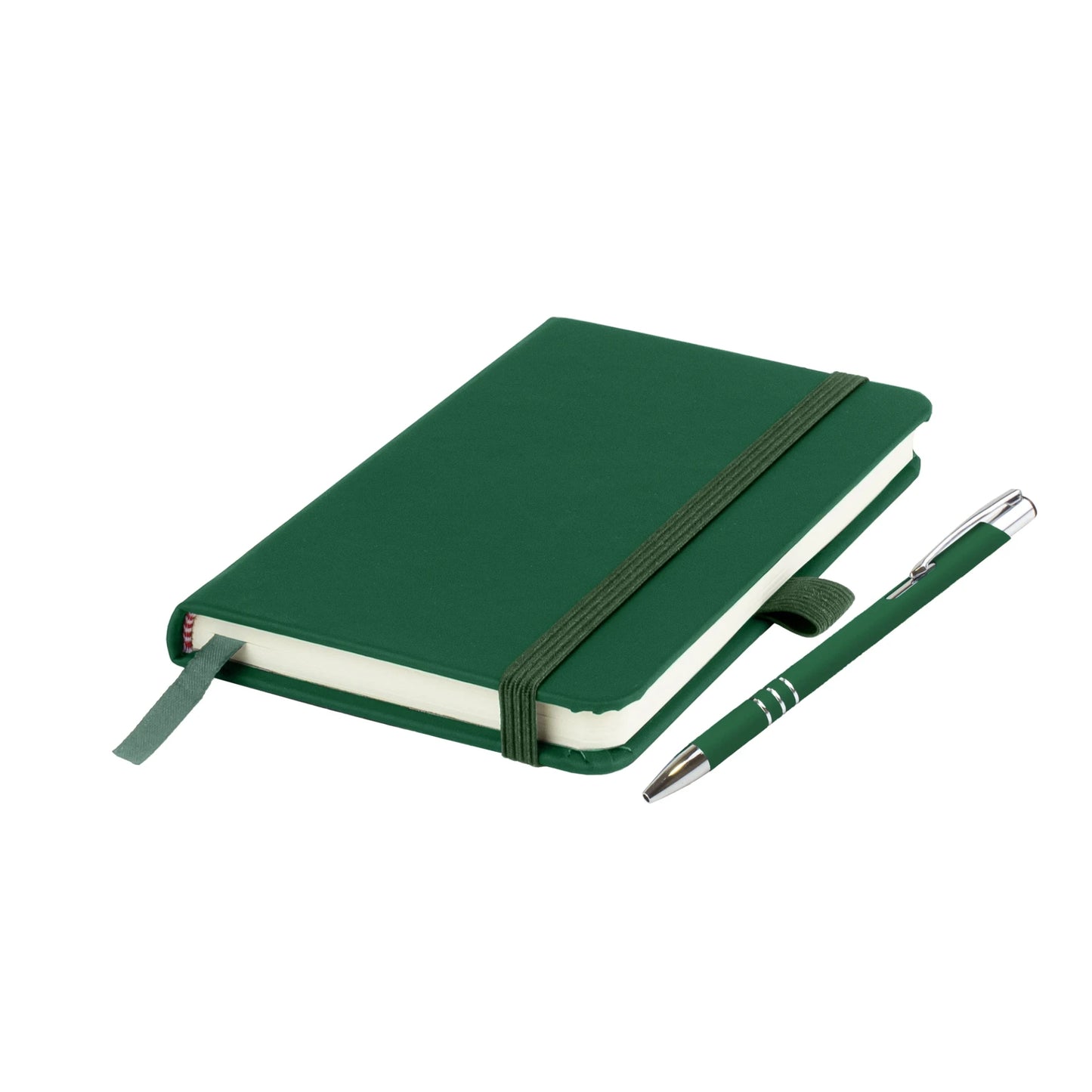 Moretti A5 notebook with Italian-style PU cover, edge stitching and Lago ballpen, Green