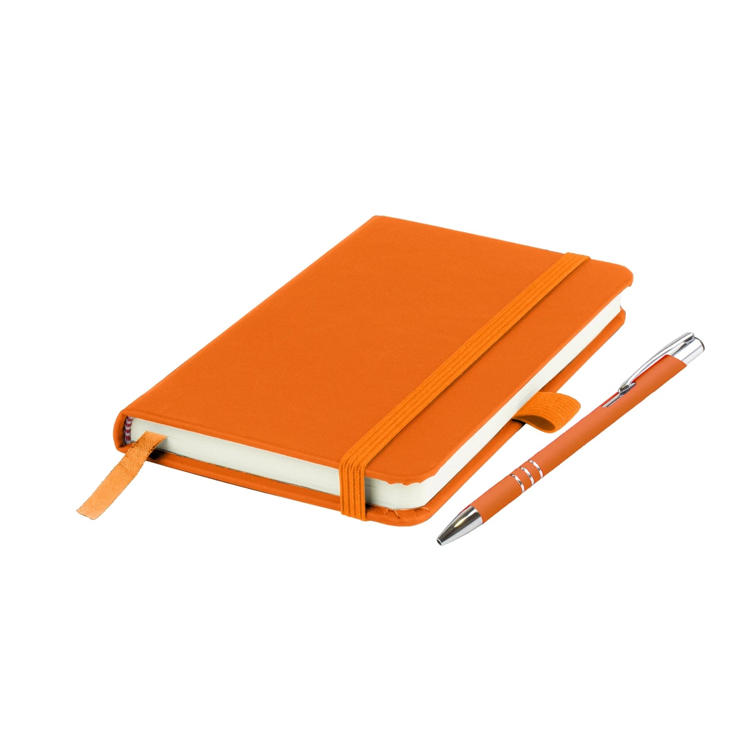 Moretti A5 notebook with Italian-style PU cover, edge stitching and Lago ballpen, Orange