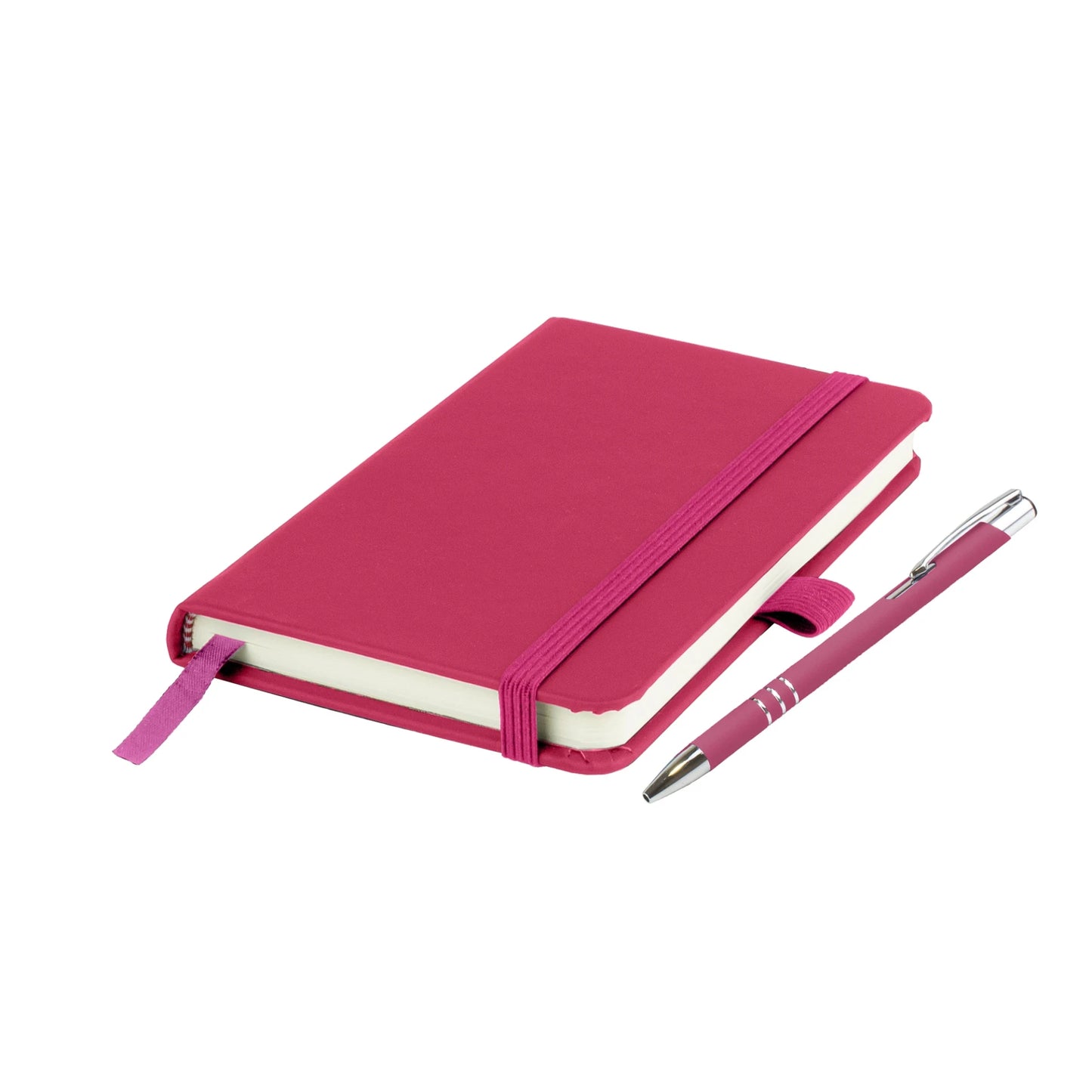 Moretti A5 notebook with Italian-style PU cover, edge stitching and Lago ballpen, Pink