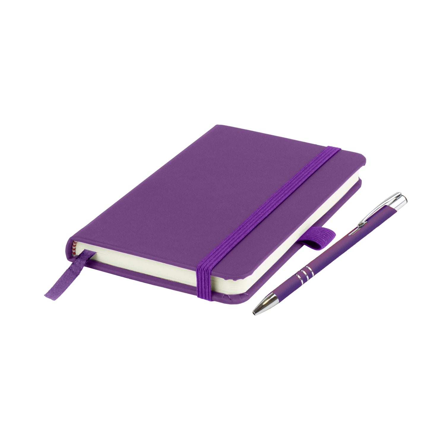 Moretti A5 notebook with Italian-style PU cover, edge stitching and Lago ballpen, Purple