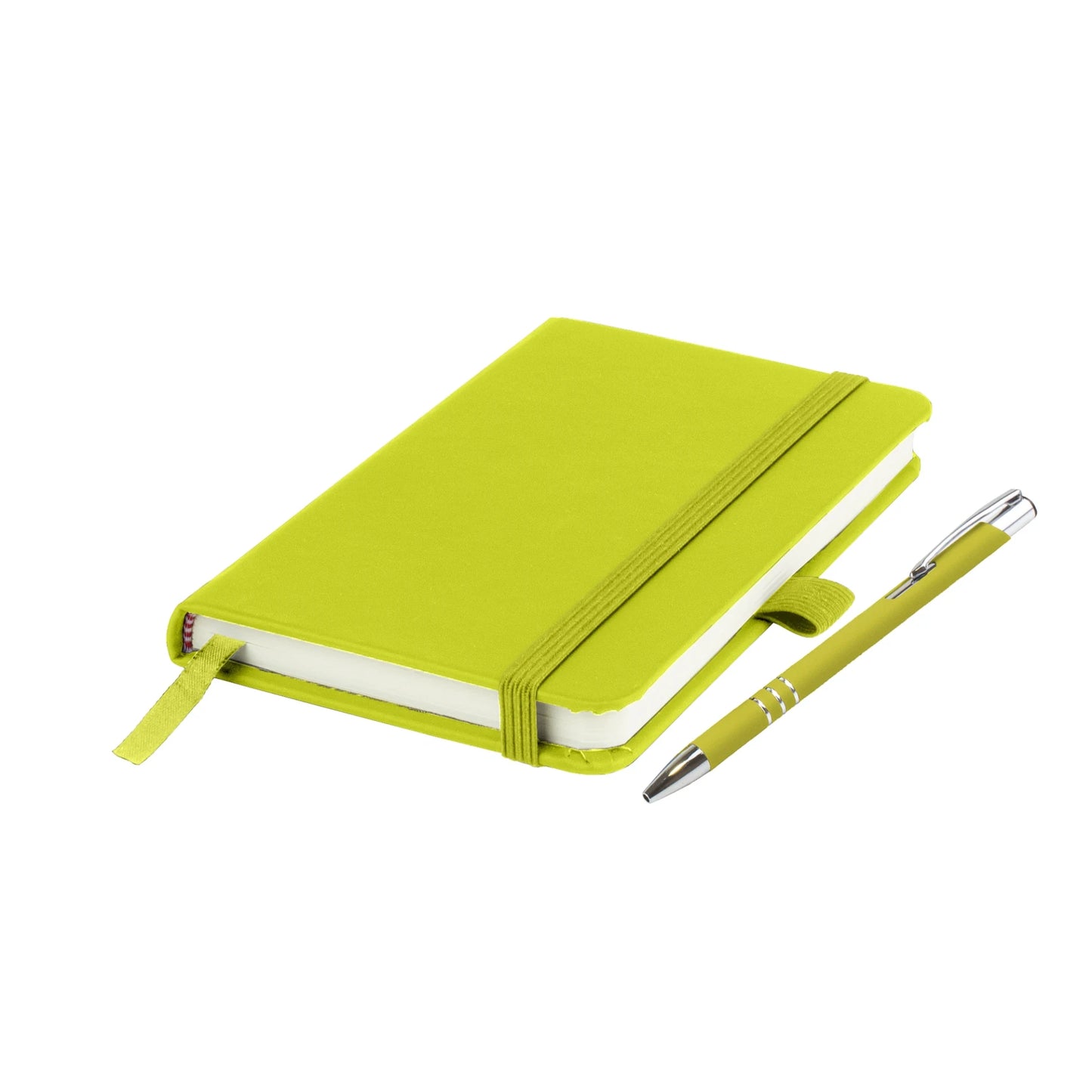 Moretti A5 notebook with Italian-style PU cover, edge stitching and Lago ballpen, Lime