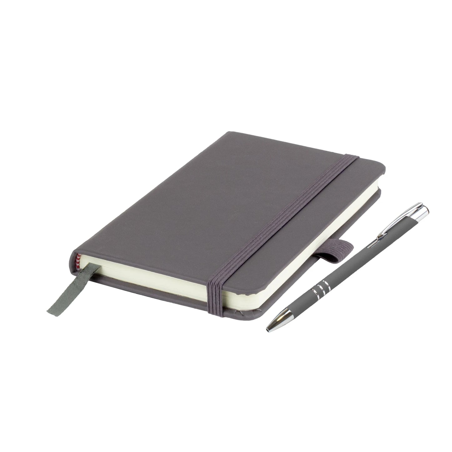 Moretti A5 notebook with Italian-style PU cover, edge stitching and Lago ballpen, Grey