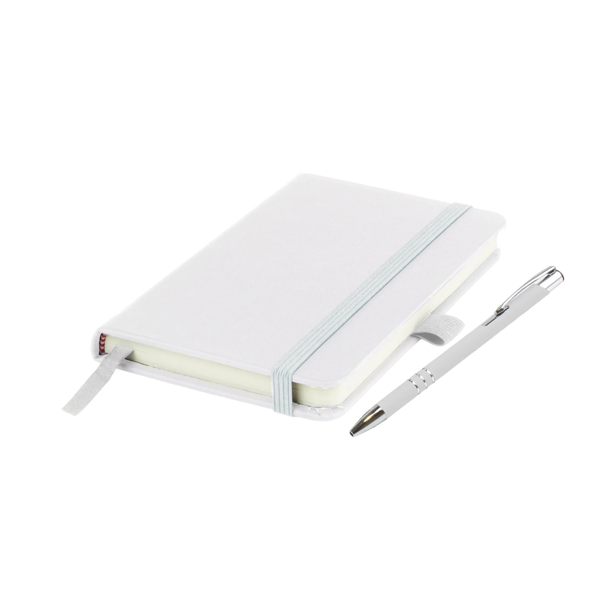 Moretti A5 notebook with Italian-style PU cover, edge stitching and Lago ballpen, White