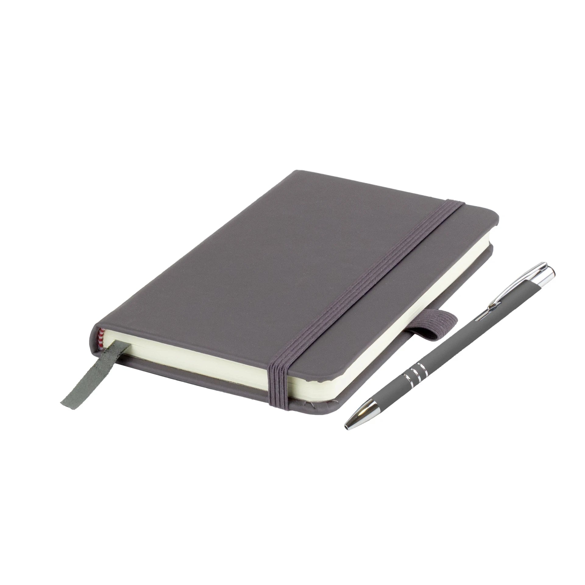 Moretti A5 notebook with Italian-style PU cover, edge stitching and Lago ballpen, Grey
