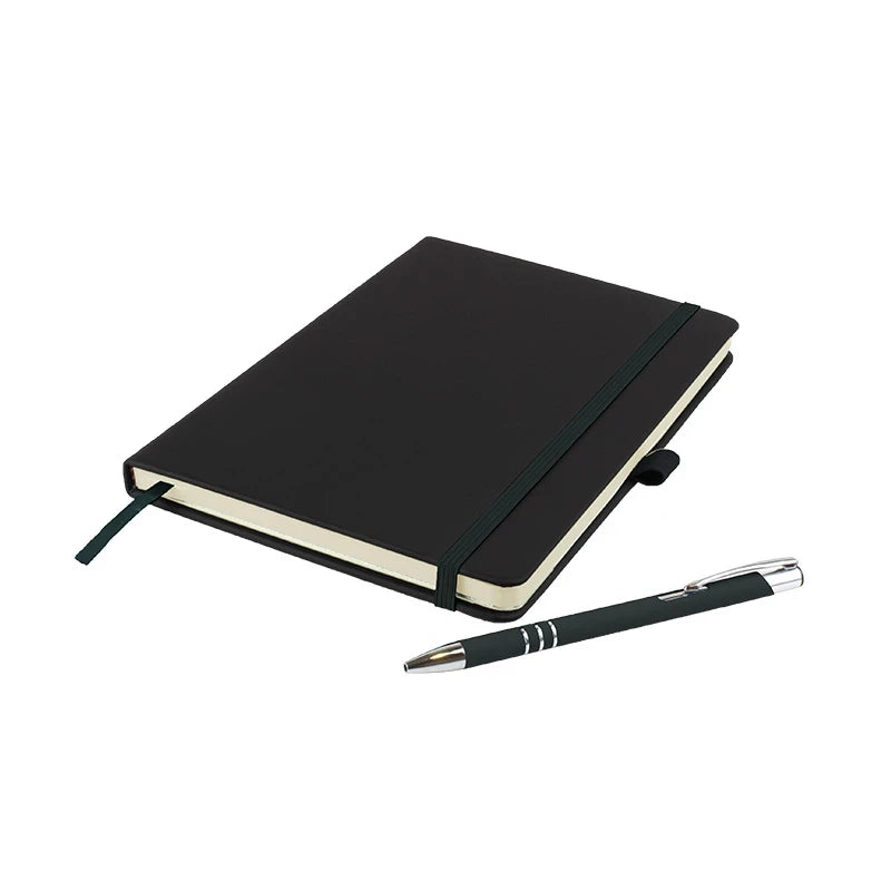 De Niro premium A5 notebook with PU hardback cover and matching DaVinci ballpen, Black