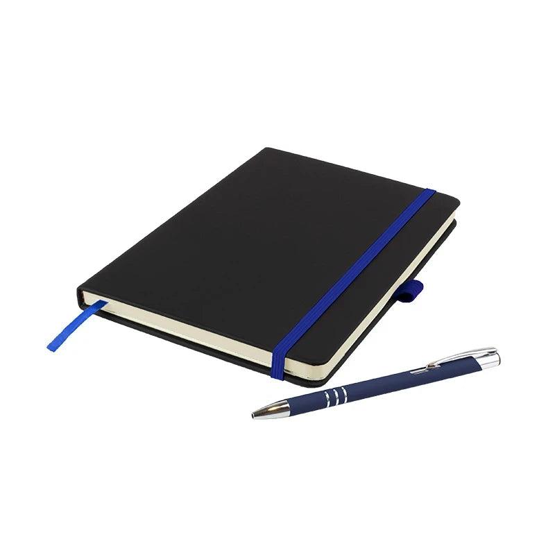De Niro premium A5 notebook with PU hardback cover and matching DaVinci ballpen, Navy
