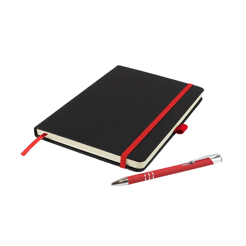 De Niro premium A5 notebook with PU hardback cover and matching DaVinci ballpen, Red
