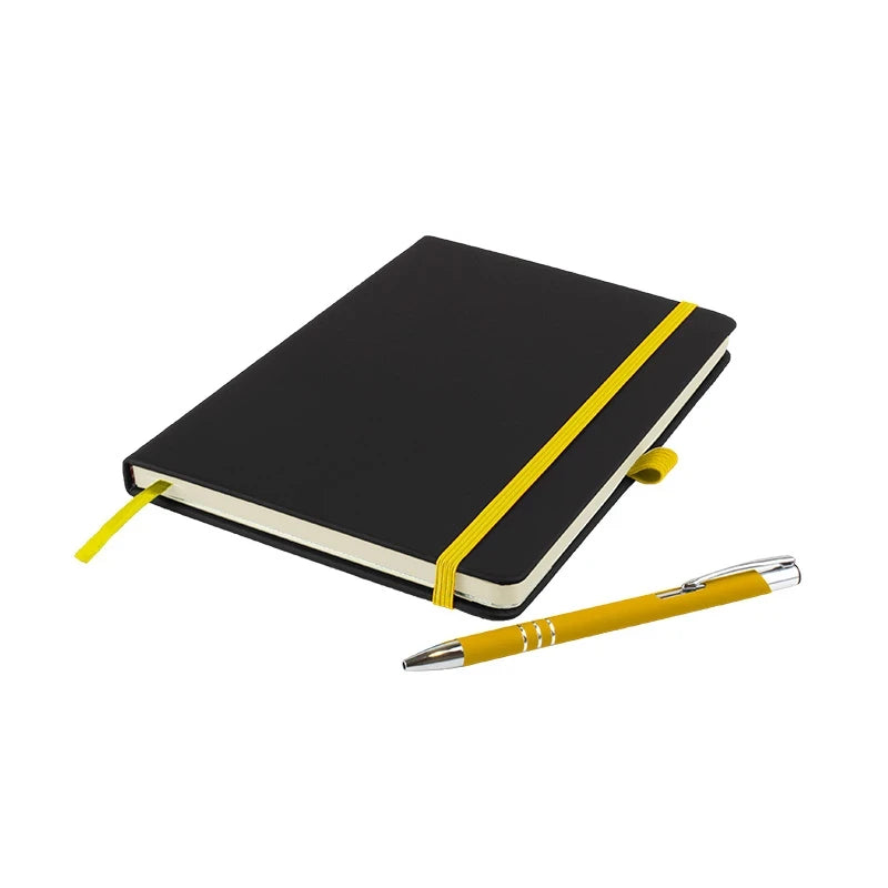 De Niro premium A5 notebook with PU hardback cover and matching DaVinci ballpen, Yellow
