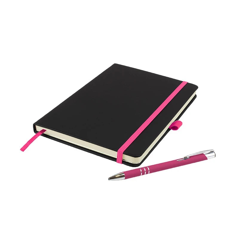De Niro premium A5 notebook with PU hardback cover and matching DaVinci ballpen, Pink