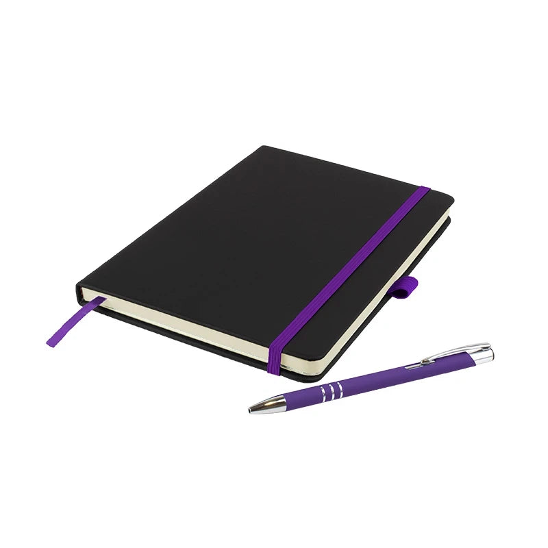 De Niro premium A5 notebook with PU hardback cover and matching DaVinci ballpen, Purple