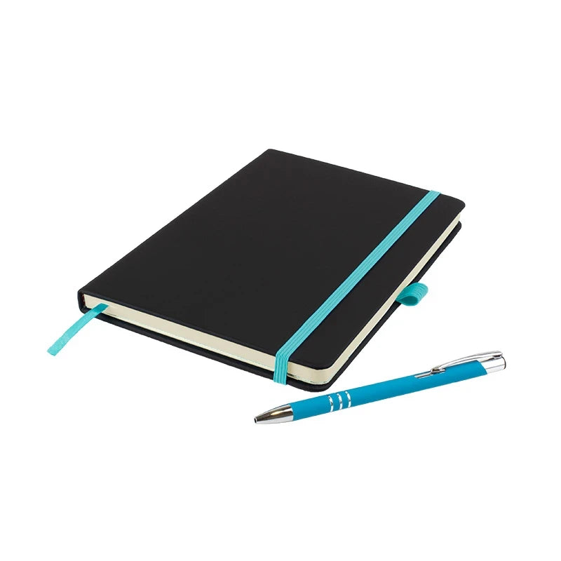 De Niro premium A5 notebook with PU hardback cover and matching DaVinci ballpen, Teal
