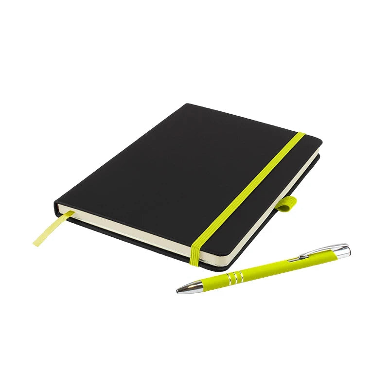 De Niro premium A5 notebook with PU hardback cover and matching DaVinci ballpen, Lime