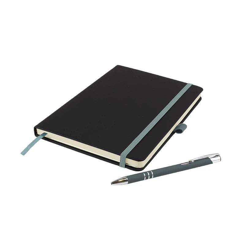 De Niro premium A5 notebook with PU hardback cover and matching DaVinci ballpen, Grey